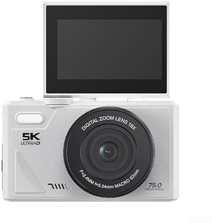 MoSundi Appareil photo pour débutant avec écran rabattable Wi-Fi de 7,6 cm 64 MP UHD 4K avec zoom numérique 18x et capture du visage pour la photographie et le streaming en direct (blanc)