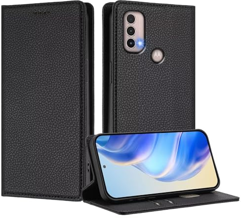 Funda para Motorola Moto E20/E30/E40, Funda Billetera de Cuero PU Carcasa Bloqueo RFID, Cierre Magnético, Soporte Plegable, Ranura para Tarjeta Carcasa Case Cover, Negro