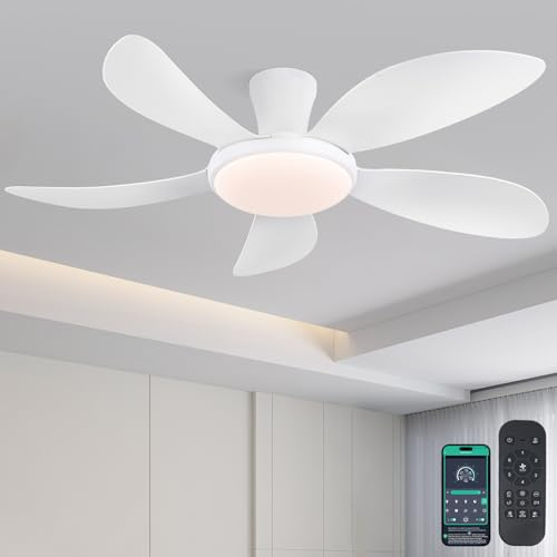 Ventilador de techo de 122 cm con iluminación LED y mando a distancia, color blanco - Motor DC ultra silencioso y reversible, 3 colores de luz ajustables, 6 velocidades, ventilador de techo moderno