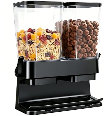 2er Set Müslispender 3L, Transparenter Cerealienspender mit Ausguss | Luftdichte Vorratsdose mit Doppelkammer, Luftdicht & Praktisch für Cornflakes, Kaffeebohnen, Nüsse, Tierfutter