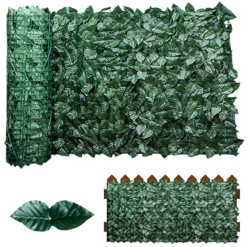 Siepe Artificiale frangivistas Balcone 50x300cm, Rotolo di ederas Sintetica per Recinzione Giardino, Protezione Privacy Esterno, Foglie Finte Decorative, Installazione Rapida per Parete e Terrazza