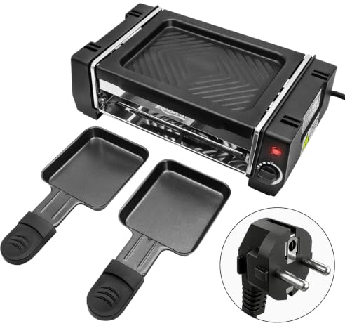 Mini parrilla de mesa eléctrica, juego de raclette para 2 personas con placa antiadherente, parrilla interior compacta para noches de pareja, apartamentos pequeños y balcón, ideal para queso, carne y