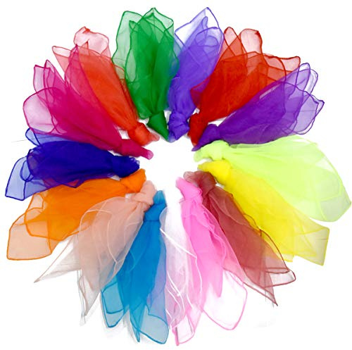 Kissral 15 Stück Tanz Jonglieren Schals Baby sensorisches Spielzeug für Kinder und Kleinkinder, Seide Magic Performance Requisiten Zubehör 60 x 60 cm, quadratisch