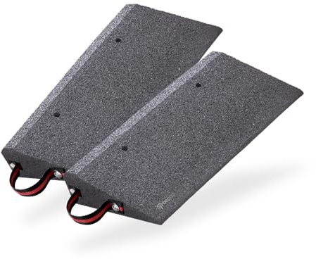 bepco Lot de 2 rampes de trottoir avec poignée - L x l x H : 50 x 25 x 8 cm - En caoutchouc (noir) - Rampe de seuil de porte - Avec rondelles de fixation