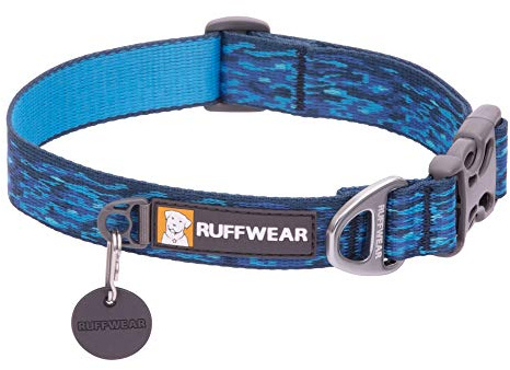RUFFWEAR Flat Out Collar, Klassisches Hundehalsband für Große bis Sehr Große Hunderassen, Einstellbare Passform, Größe L (51-66 cm), Oceanic Distortion