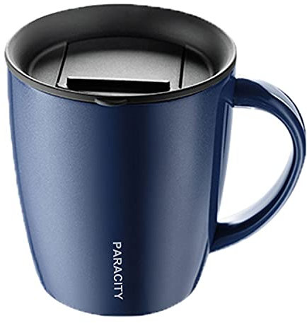 Paracity Tazza Termica in Acciaio Inox Isolata con Termos Caffè, Manico a Doppia Parete Sottovuoto, Coperchio per Viaggio, Ideale per Bevande Calde e Fredde, 350 ml