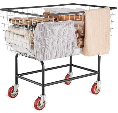 VEVOR Wire Laundry Cart, 3.8Bushel Wire Laundry Basket with Wheels, 32.5''x21.3''x29.9'', Commercial Laundry Basket, Steel Frame with Chrome Finish, 4'' Casters, Wire Cart for Laundry