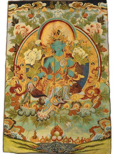 EUS Thangka Pintura Seda Buda Lienzo Arte Bordado Tibetano Patrón Santo Colgante De Pared Verde Tara Buda Arte De Pared para Decoración del Hogar Tapiz Meditación