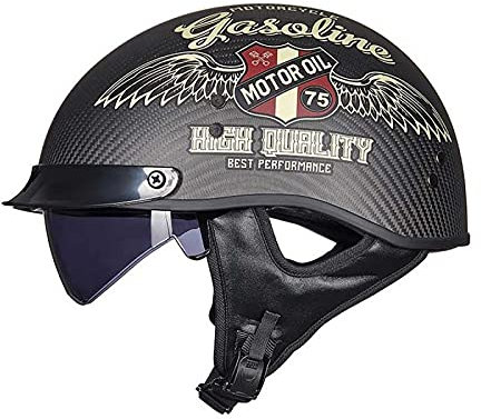 EBAYIN Motorradhelm Retro Harley Helm Motorrad Halbhelm Braincap Cruiser Chopper Helm Mit Ece Scooter Pilot Jet Helm Helm Halbschalenhelm Mofa Helm,C-XL=（61~62cm）