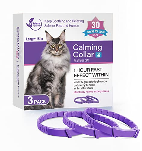 3 Pack Calming Collar Efficient Relieve Reduce Anxiety Stress Pheromones Calm Relaxing Comfortable Breakaway Collars Adjustable for Small, Medium Large Cat, Kittens