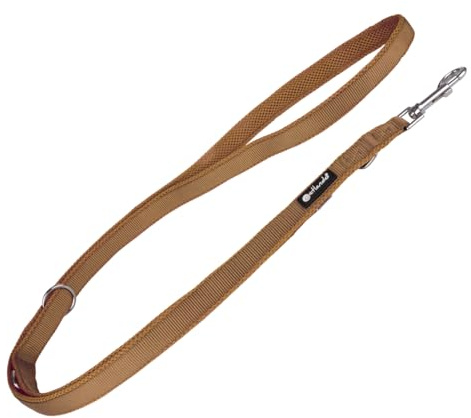 Petlando Hundeleine 3m Mesh weich gepolstert, Cognac, 300x3cm | Für große Hunde, 3-fach verstellbar, pflegeleicht, schnelltrocknend, Karabiner, Führleine, Freihandleine, Umhängeleine