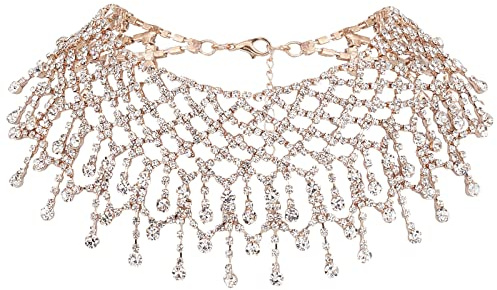 FINGERINSPIRE Strass Quaste Breite Choker Hellgold Vollkristall Quaste Halsketten Strass Lätzchen Halskette Luxus Fransen Halskette für Hochzeit Party Schmuck Accessoires für Frauen und Mädchen