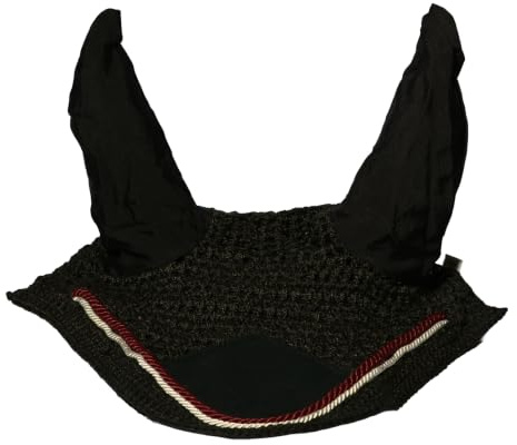 Spire Horse Soft Crochet Fly Veil Breathable Cotton Ear Net Hood Horse fly Control Masks Protector Bonnets (Pony, Black/burgundy-white)