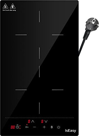 IsEasy Domino Induktionskochfeld Mit 2 Platten - 9 Leistungsstufen, 1-99Min Timer, Boost-Funktion, 29.5cm, 3400W, Schwarz