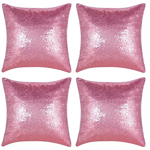 Miayon Pink Sequin Pillow Covers Square Glitter Pillow Cases Decorative Sparkling Throw Pillow Covers Cushion Case for Bed Sofa Bedroom Living Room Valentine's Day Wedding Home Decor (18x18,4 Pack)