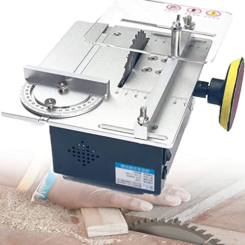 LINTAIZUO Sierra de Mesa 120W, Sierra de Mesa para Madera, Mini Sierra Circular de Mesa Velocidad y ángulo, Sierra para modelar Manualidades con Disco de molienda de Mandril