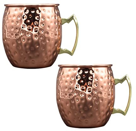 misppro Moscow Mule Mug Marble Moscow Mule Double Walled Copper Mugs Cup Set of 2,100% Pure Solid Copper Cups with Brass Handles Finish