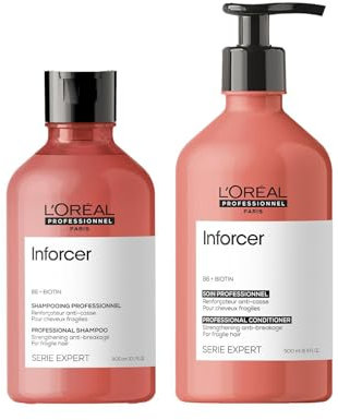 L'Oréal Professionnel Stärkendes Pflegeduo aus Shampoo und Spülung, Mit Vitamin B6 & Biotin für trockenes und brüchiges Haar, Serie Expert, Inforcer