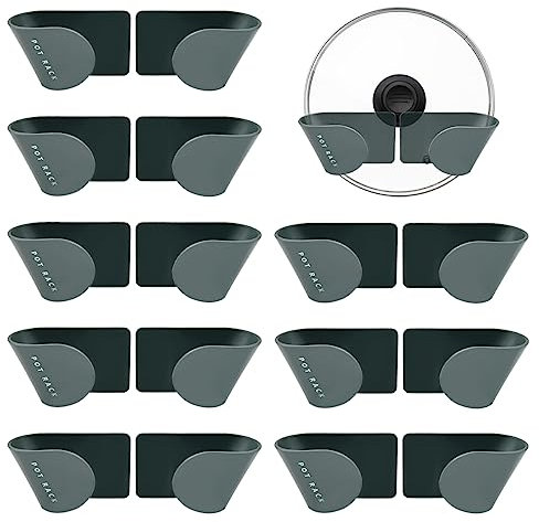 TIMESETL 8 pairs Wall Mount Pot Lid Stand Holder Rack, Plastic Pot Lid Holder, Self-Adhesive Pot Lid Storage Organizer for Home Kitchen