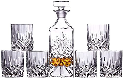Ensemble à Whisky, 1 Carafe en Verre Cristal de Bohème avec Bouchon et 6 Gobelets
