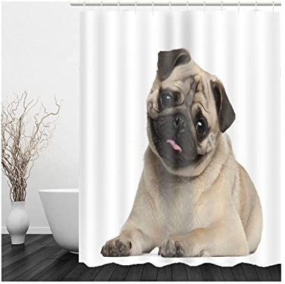 Whoiy Duschvorhang Weiß, Duschrollo Um Die Ecke 150X200cm Polyester Shower Curtains Bulldogge Grau Braun für Badezimmer Badewanne