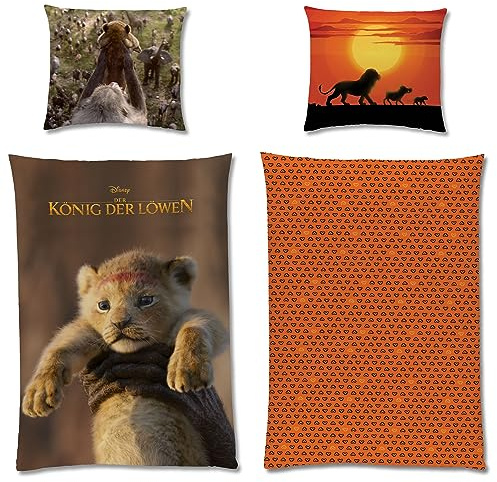Der König der Löwen Kinder Bettwäsche Life Action 135 x 200 + 80 x 80 cm 100% Baumwolle Renforcé-Linon-Qualität Lion King Scar Simba Mufasa Timon Pumbaa Disney Reißverschluss Deutsche Größe