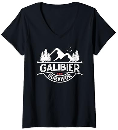 Col Du Galibier Survivor Cadeau Cycliste Alpes T-Shirt avec Col en V