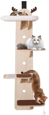 OPETDO Tour d'arbre À Chat Verticale Montée sur Porte À 4 Niveaux, Arbre à Chat Mural, Stable et Robuste, Sisal Couverte et Un Lit pour Chats, Convient aux Chats Différents, avec Balle Suspendue