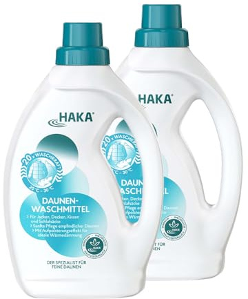 HAKA Daunenwaschmittel, 2x 1 L (40 WL), Daunen & Federn, erhält Bauschkraft