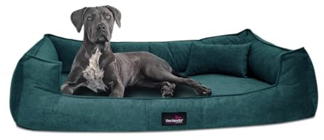 tierlando® Orthopädisches Hundebett Bruce mit abnehmbarem und waschbarem Velours-Bezug, Hundesofa ideal für mittelgroße und große Hunde Größe: 130x100cm | Farbe: 38 Petrol