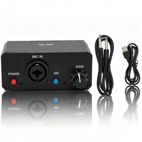 Mikrofonvorverstärker, 48 V Phantomspeisung, XLR-Ausgang, Mikrofon-Vorverstärker für jedes Kondensatormikrofon, Musikaufnahmegerät, Schwarz