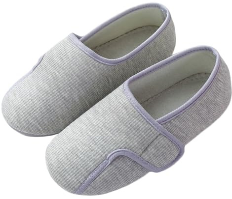 iEasey Women's Girls Cotton Closed Slippers with Velcro Fastening, Adjustable Comfortable Slippers, Lightweight Terry Towelling Low Shoes with Non-Slip Rubber Sole, Arthritis, Edema, Diabetic