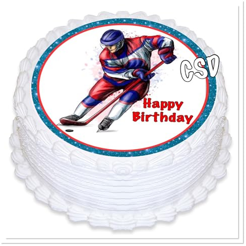 Tortenaufleger Geburtstag, Motiv Eishockey,personalisiert mit Ihren Foto und Text, Tortenaufleger Geburtstag Essbarer Tortenaufleger aus Fondant