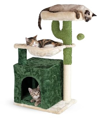 Aqpet Tiragraffi con Cuccia e Amaca in Sisal e tessuto, Alto 75 cm per il massimo divertimento del tuo gatto, Colore Beige/Verde
