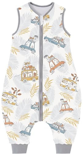 Chilsuessy Baby Schlafsack mit Füße 2.5 Tog Ganzjahres Schlafsack Baby Schlafsäcke Babyschlafsack mit Beinen für Säugling Kinder, 2.5 Tog/Reise Bus, 90cm/Baby Höhe 100-110cm