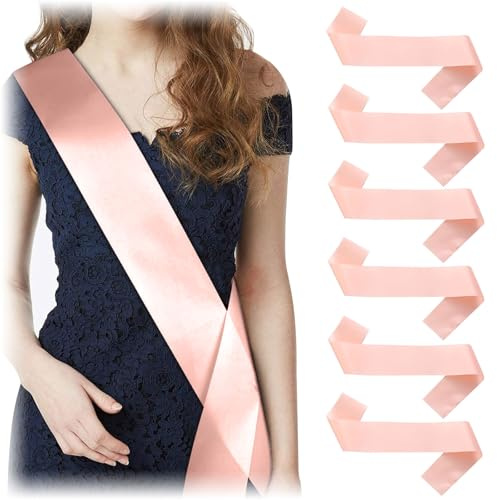 Kotkiddy 6 Stück Schärpe Leere Schärpe Schärpe Bedrucken DIY Plain Satin Sash Individuelle Schärpe Blank Satin Schärpen Deko Schärpe Bride Für Hochzeit Party(Champagner)