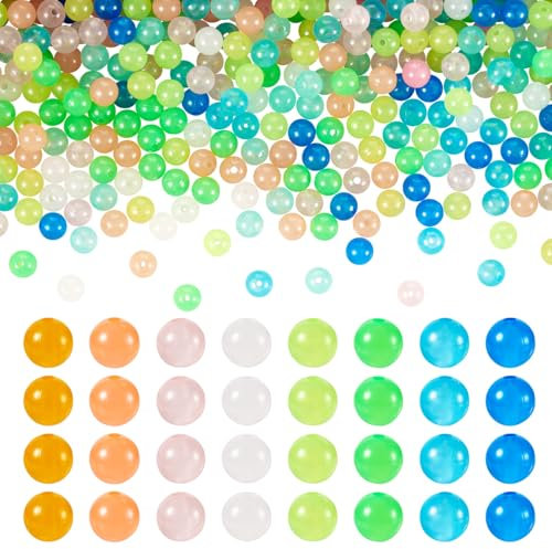 Sparkeads 765 Pcs Glow in The Dark Round Beads 8 mm Colorful Luminous Beads Resin Gumball Spacer Beads Bulk for Necklace Earring DIY Jewelry Bracelet Ornament Key Chain Accessory
