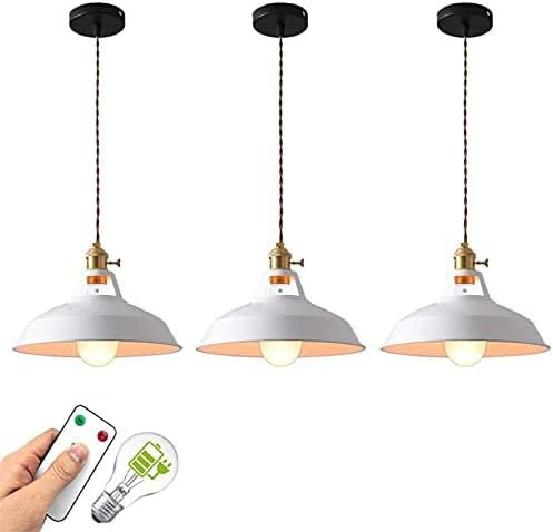 OJXIER Iluminación Colgante para Isla de Cocina, Paquete de 3 Luces Colgantes Modernas, luz Colgante Que Funciona con batería con Bombillas remotas Recargables de 400 lúmenes (Color: Rosa) (Blanco)