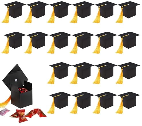 20 Stück Abschluss deko Schwarz Doktorhut Box Glückwunsch Bachelor Hut Geschenkeboxen Abitur Geschenke Doktorhut Box, Bachelor Hut Geschenkbox, Abschluss-Hut-Shaped Candy Box