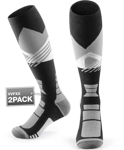 vvfxx Ski Socks 2-Pack, Over The Calf Non-Slip Cuff Warm Socks for Mens winter
