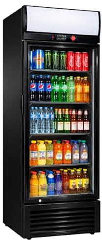Générique Armoire à Boissons Réfrigérée 350L 1 Porte avec Canopy Lumineux - Noir ou Blanc - +2/+8°C - Vitrine LED