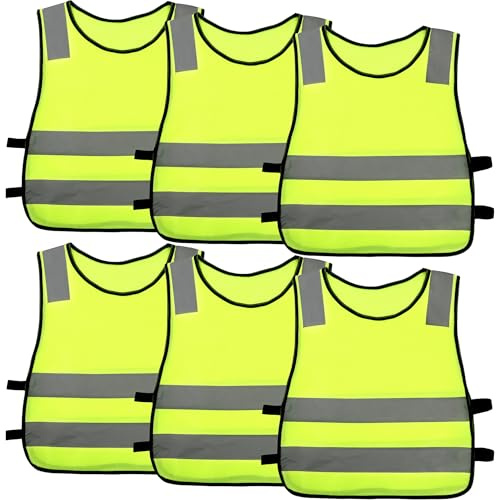 6 Pcs Kids Hi Vis Vests Children High Visibility Vests Child Hi Vis Safety Vests with Reflective Strips for Boys Girls Outdoor School Activities (Green)