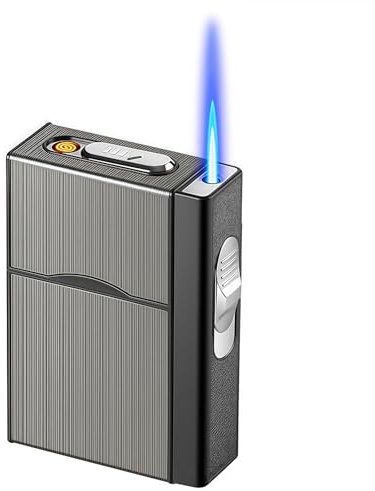 Cigarettfodral med tändare, cigarettbox med tändare, tändare gas stormtändare kan vara 20 uttag, USB-laddning, cigarettbox cigarettfodral, för ljus, kök (säljs utan gas)