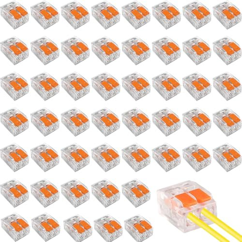 50 Stück Kabelverbinder,Kabelklemmen,Kabelklemmen Elektro Lüsterklemmen Mit Betätigungshebel,Elektrische Anschlussblöcke,Verbindungsklemmen,Für Feste Kabe 2-5 Leiter (Orange)