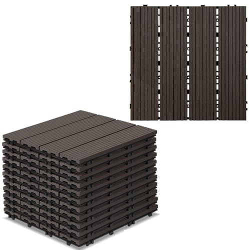 Gimisgu WPC Fliesen 30x30cm, WPC Terrassenfliesen Bodenbelag Klickfliesen Fliese, Wetterfest mit Drainagefunktion, Terrassendielen für Balkon Terrasse 44 Stück/4m², Coffee