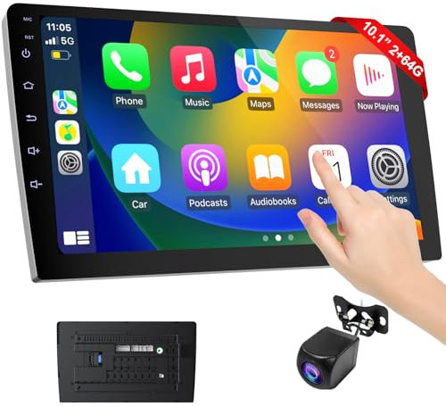 Haudio 10.1 Zoll 2 Din Radio Android,mit Wireless CarPlay & Android Auto,Auto Radio Touch Display mit Rückfahrkamera,GPS-Navigation, Bildschirmspiegelung,AUX,FM|Android CarPlay Bildschirm