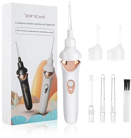 Ohrenschmalz Entferner Sauger, Elektrisch Ohrenreiniger für Erwachsene, Ohrenschmalz Sauger mit 2 Waschbaren Ersatzköpfen, Sicheres Und Weiches, Wiederaufladbar Earwax Remove Ear Cleaner (Weiß)