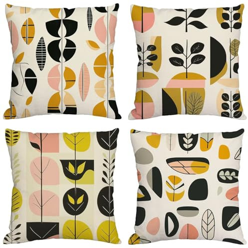 Kissenbezug 65x65 cm Bunt Outdoor Kissen Wetterfest Samt Kissenbezug Pflanzen Kissen 4 Stück Dekokissen Doppelseitiger Gedruckte Kissenhüllen für Gartenkissen Sofa Patio Stuhl Auto Outdoordeko m-75