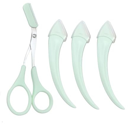 Anfänger Sicherheit Augenbrauen Rasiermesser, Edelstahl Augenbrauen Rasierer Augenbrauen mit Kamm, Halbmondklinge mit Mikroguard Eyebrow Trimmer, tragbare Augenbrauen-Schönheitszubehör (Green)