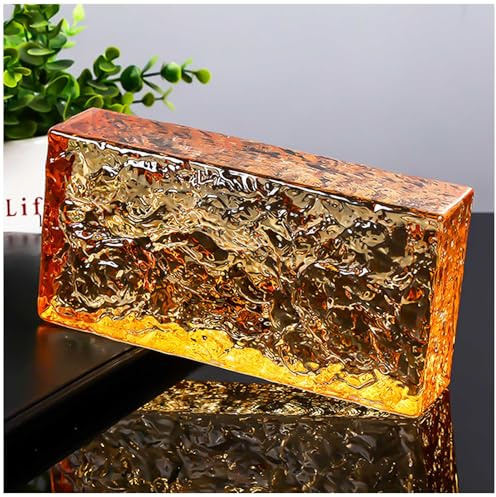 Brique de Verre Rectangulaire Transparente à Motif Cristal de Glace, Utilisée dans Le Domaine du Bâtiment pour Les Cloisons Murales, Ainsi Que pour Les Tables DIY,Orange₋Yellow,1 Pièces